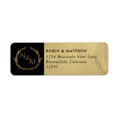 Étiquette Élégant Mariage monogramme noir et or (Devant)