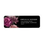 Étiquette Élégant Mariage noir floral Bourgogne foncé Moody (Devant)