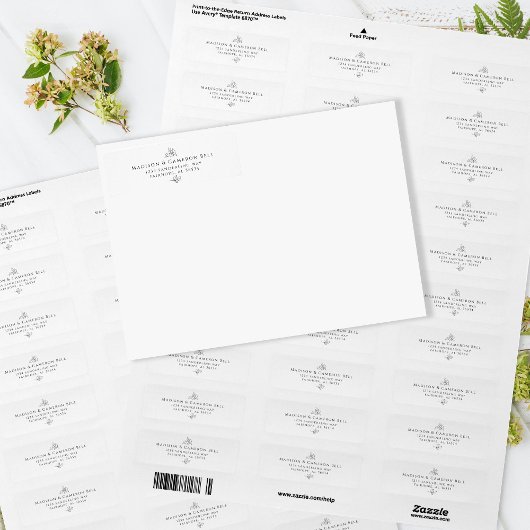 Étiquette Élégant mariage retour adresse Feuilles blancs noi