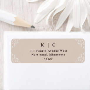 Étiquette Élégant Mariage Taupe Beige Adresse de retour