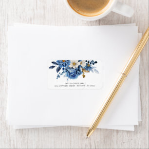 Étiquette Élégant Marine Blue Gold Floral Adresse de retour 