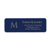 Étiquette Elegant Marine Gold Monogram Mariage Adresse de re (Devant)
