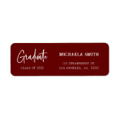 Étiquette Elegant Maroon Script Graduation Return Address (Devant)