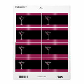 Étiquette Elégant martini cocktail verre fuchsia noir (Feuille entière)