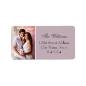 Étiquette Elegant Mauve Mariage Photo Adresse de retour (Devant)