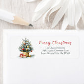 Étiquette Elegant Merry Christmas Tree Return Address Labels (En situation)