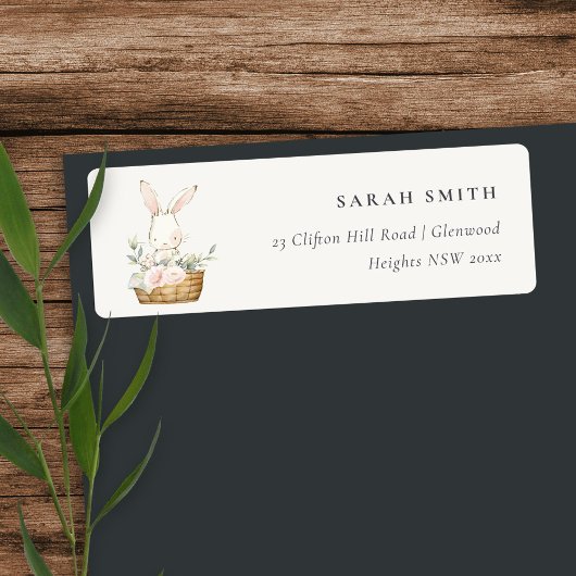 Étiquette Élégant Mignonne Lapin En Panier Floral Anniversai