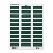 Étiquette Élégant minimal chic foncé vert Adresse de retour (Feuille entière)