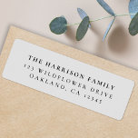 Étiquette Elegant Minimal Classic Dove Gray Return Address<br><div class="desc">A stylish minimal return address label with classic typography in black on a clean simple minimalist dove gray background. The text can be easily customized for a personal touch. A simple,  minimalist and contemporary design to stand out from the crowd!</div>