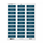 Étiquette Élégant minimal foncé Turquoise vert Adresse de re (Feuille entière)