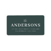 Étiquette Élégant minimal moderne | Nom vert de la forêt noi (Devant)