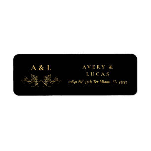 Étiquette Élégant minimal noir Monogramme Mariage retour