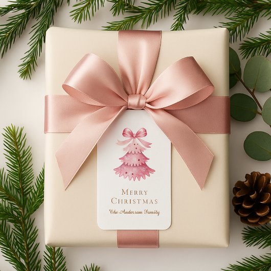 Étiquette Elegant Minimal Pink Christmas Tree Typography
