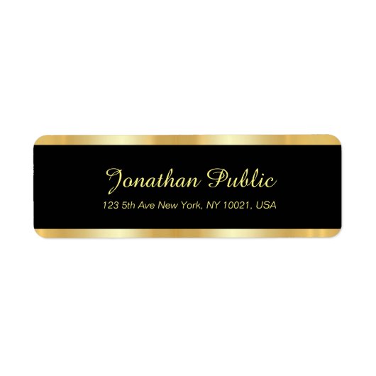 Étiquette Elegant Modern Black And Gold Return Address (Devant)
