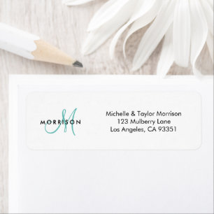 Étiquette Elegant Modern Script Monogram Teal Return Address