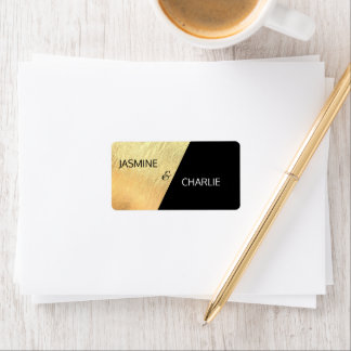 Étiquette Élégant moderne Black & Gold Foil Mariage retour