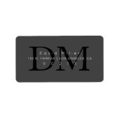 Étiquette Élégant moderne gris noir Monogramme Adresse de re (Devant)