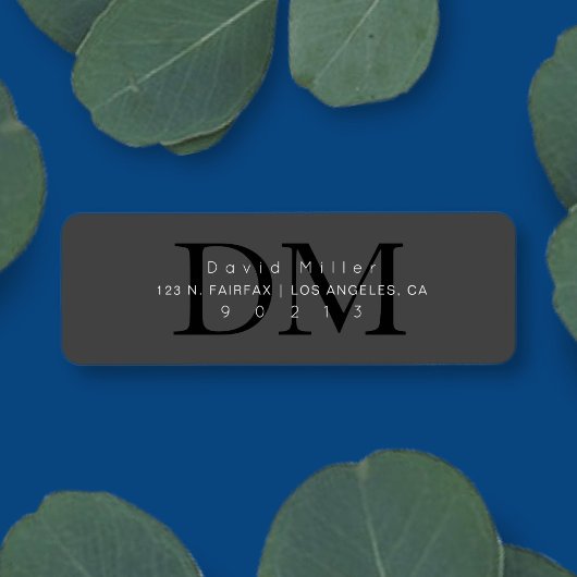 Étiquette Élégant moderne gris noir Monogramme Adresse de re