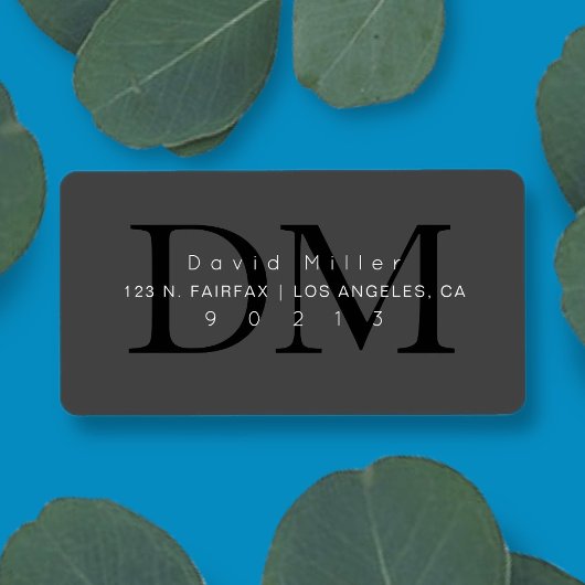 Étiquette Élégant moderne gris noir Monogramme Adresse de re