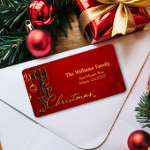 Étiquette Élégant moderne Rouge et Or stylish Script Holiday