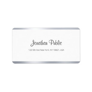Étiquette Élégant moderne Silver White Calligraphie Script T