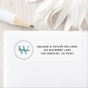 Étiquette Elegant Monogram Teal Green Return Address Label