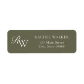 Étiquette Élégant monogramme de couleur vert olive pour adre (Devant)