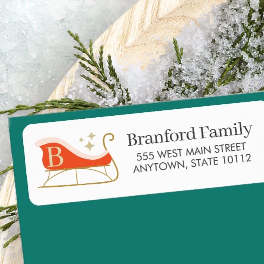 Étiquette Élégant Monogramme de Noël Sleigh