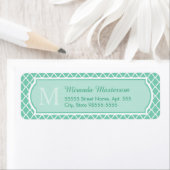 Étiquette Élégant Monogramme De Quatrefoil Vert Mint Avec No (En situation)