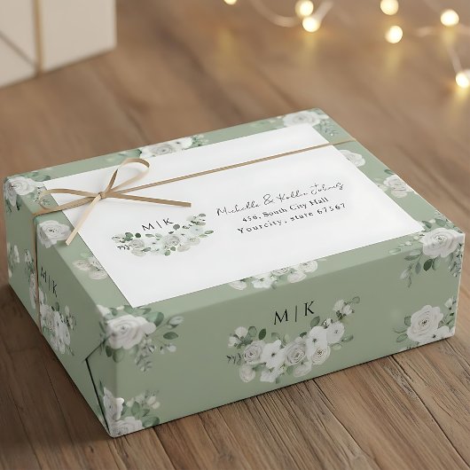 Étiquette Élégant monogramme moderne eucalyptus adresse de r