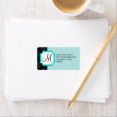 Étiquette Elégant Monogramme Turquoise Damask (En situation)