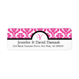Étiquette Élégant Monogramme V Damask rose chaud