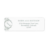 Étiquette Élégant Monogramme Vert Mariage Adresse de retour (Devant)