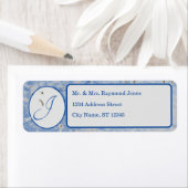 Étiquette Élégant Monogrammed Blue and Grey Adresse de retou (En situation)