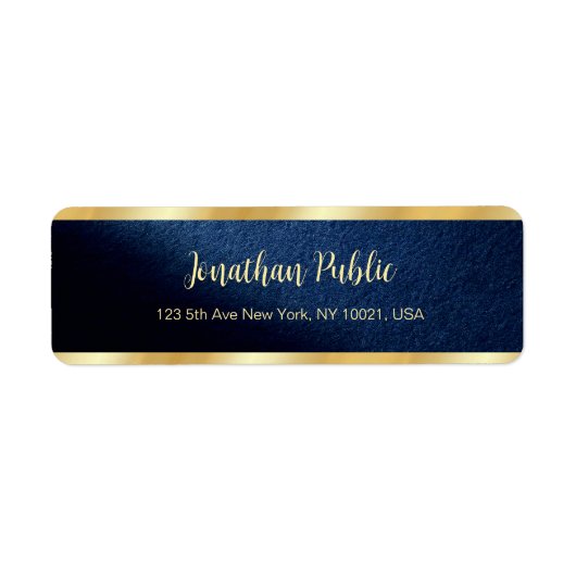 Étiquette Elegant Navy Blue & Gold Template Return Address (Devant)