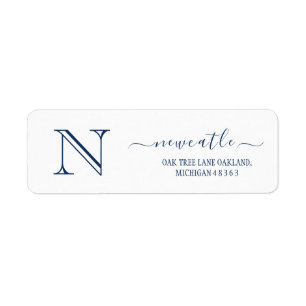 Étiquette Elegant Navy blue Monogram Initial Return Address