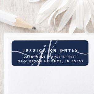 Étiquette Elegant Navy Blue Monogram Script Initials