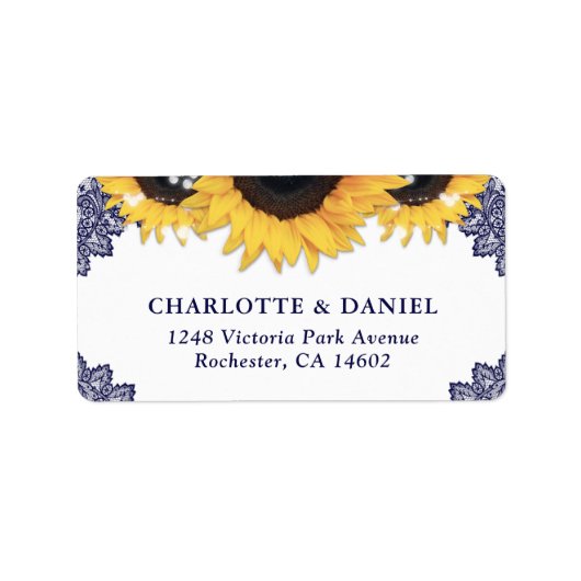 Étiquette Elegant Navy Blue Sunflower Wedding Return Address (Devant)