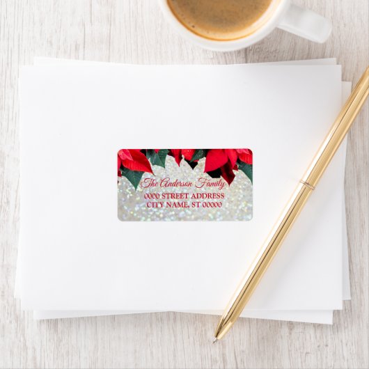 Étiquette Élégant Noël Fleurs rouges Fêtes (En situation)