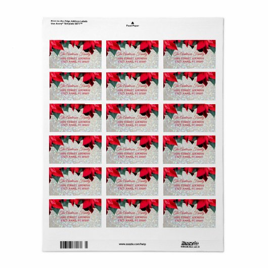 Étiquette Élégant Noël Fleurs rouges Fêtes (Feuille entière)