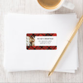 Étiquette Élégant Noël moderne rouge et vert plaid (En situation)