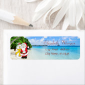 Étiquette Élégant, Noël, Plage, Père Noël Et Snowman (En situation)