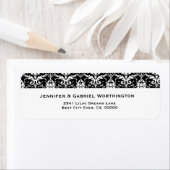 Étiquette Elégant noir blanc de la plume Mariage damassé (En situation)