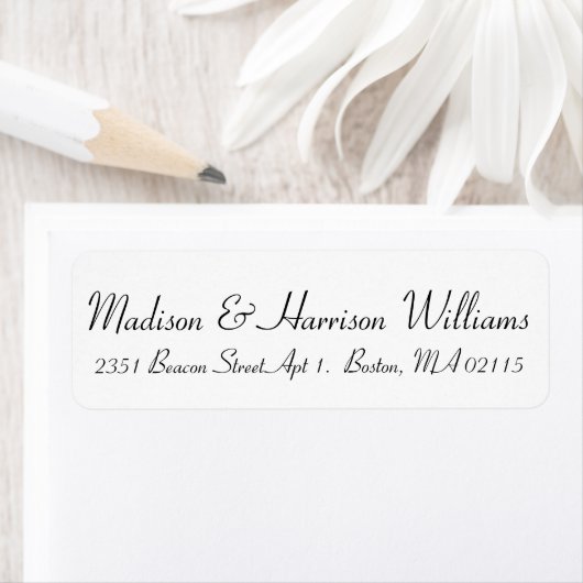 Étiquette Élégant noir blanc script classique adresse chic (En situation)