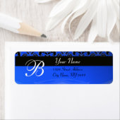 ÉTIQUETTE ÉLÉGANT NOIR BLEU DAMASK MONOGRAM (En situation)