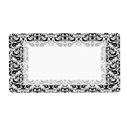 Étiquette Élégant noir et blanc Calligraphique Damask (Devant)