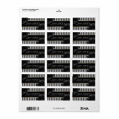 Étiquette Elégant noir floral moderne noir & blanc rayures (Feuille entière)