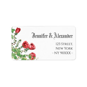 Étiquette Élégant nom de l'adresse de fleur rouge feuille ve