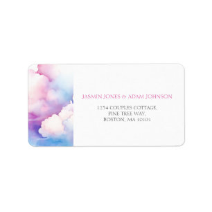 Étiquette Élégant Nuages Aquarelle Rose Bleu Mariage