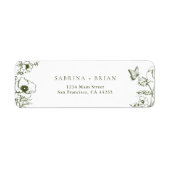Étiquette Elegant Olive Green Floral Wedding Return Address (Devant)